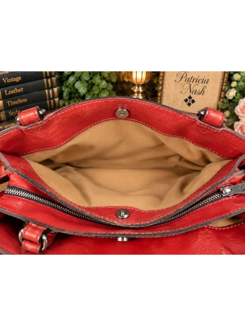 Patricia Nash Rienzo Satchel Rose Tooled Red Ochre Leather Tassel Handbag Purse